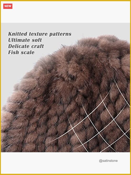 Genuine Mink Fur Knit Hat with Visor Warm Winter Ski Beanie main image 4